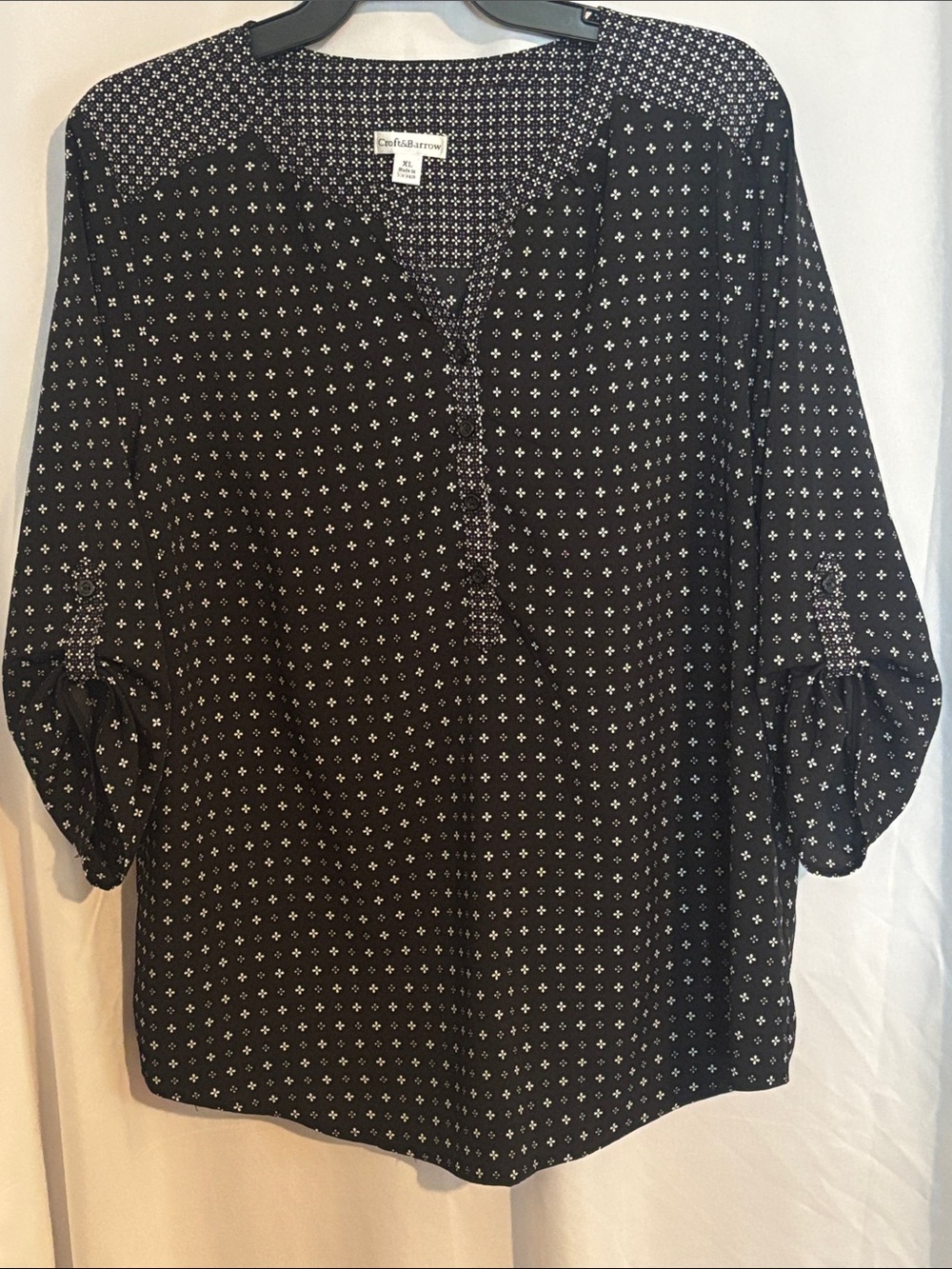 croft & barrow Black and White Printed Split-Neck Tunic